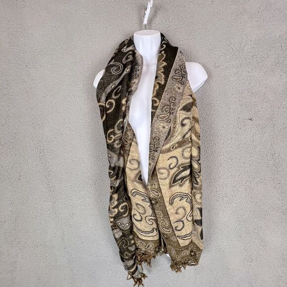 BROWN  AND GOLD GLITTER  SCARF - Picture 1 of 5